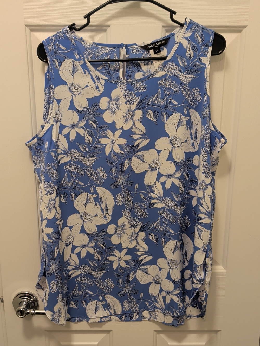 Mario Serrani Blue and White Floral Sleeveless Camisole